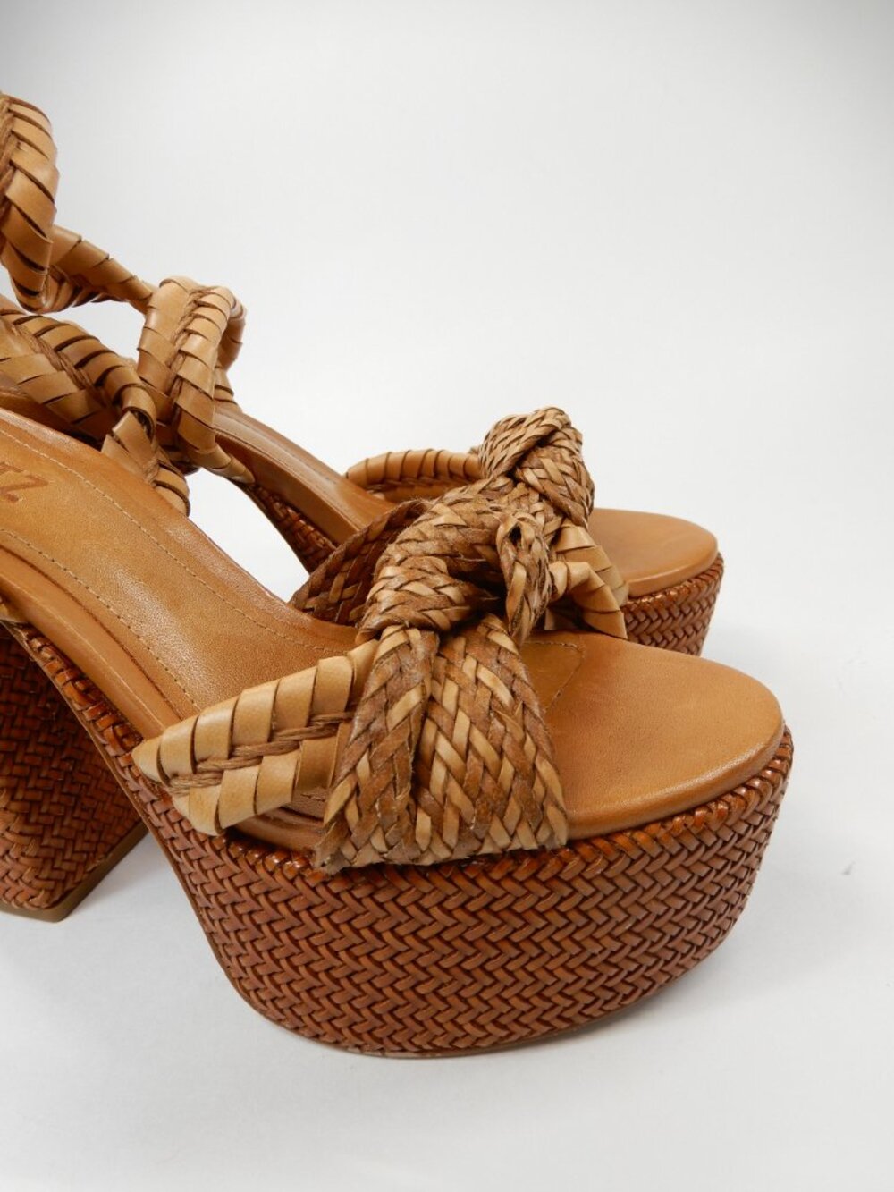 Schutz Khari Chunky Platform Sandals Size 6.5 Brown Woven Block Heel NEW - Picture 8 of 16